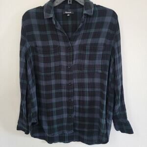 Madewell Plaid Chambray Button Down Long Sleeve Green Black Sz XS‎ Casual